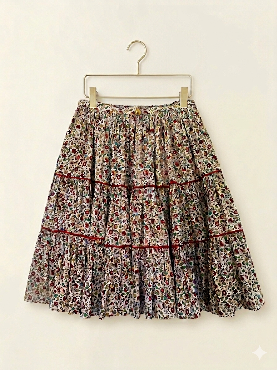 Vintage Prairie Floral Tiered Maxi Skirt |1970s|