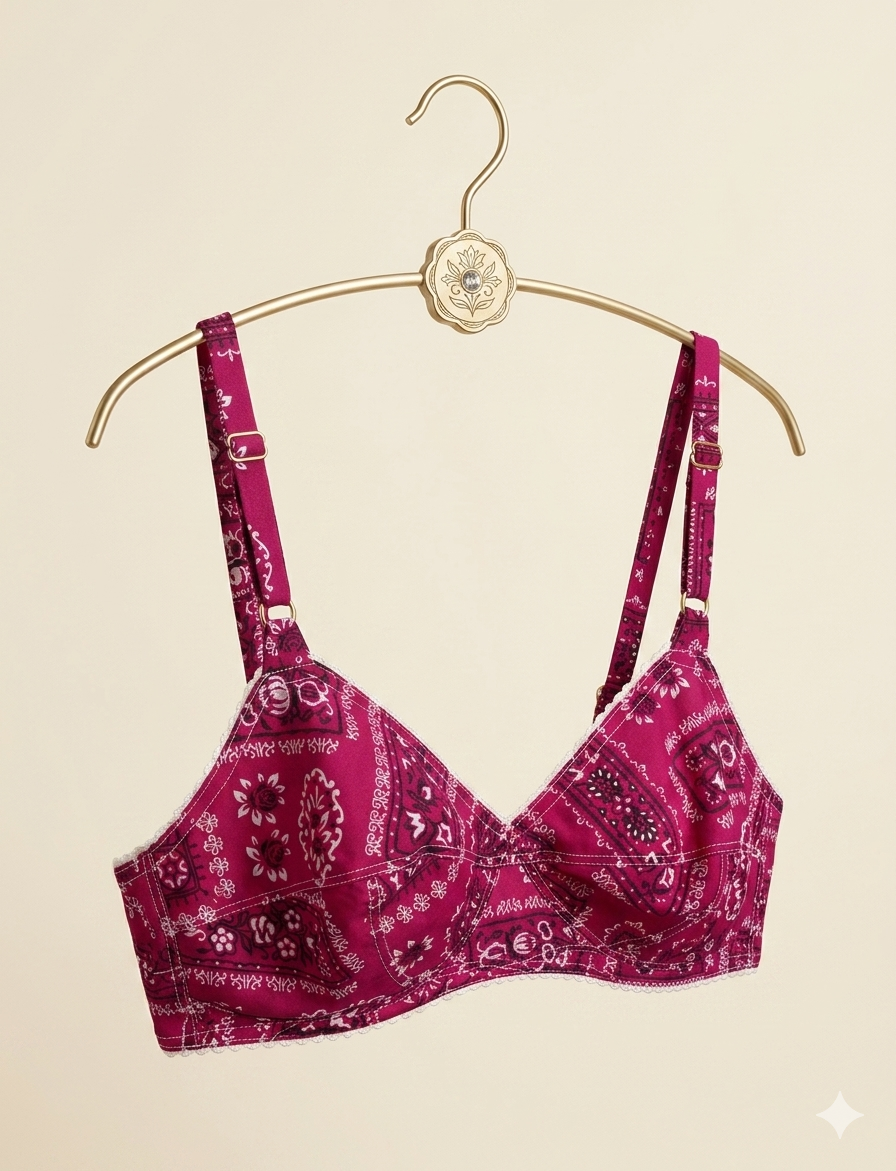 Vintage 1970s Red Bandana Print Bralette Bra