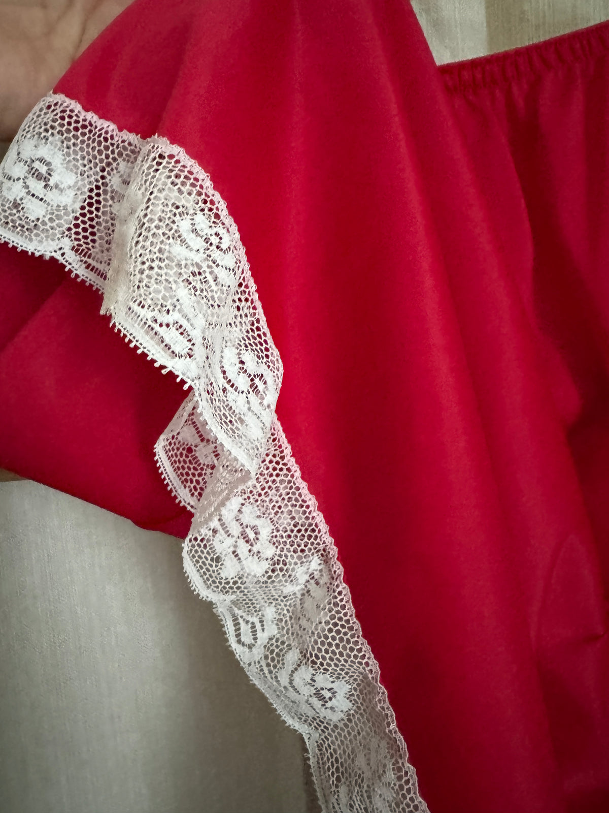 Vintage Opera Cherry Red Half Slip with White Lace Hem - Made in USA