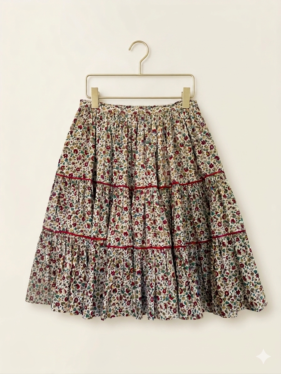 Vintage Prairie Floral Tiered Maxi Skirt |1970s|