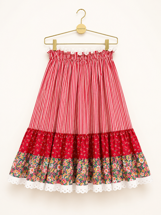 Vintage Marshall Sinclair Red Patchwork Bandana Midi Skirt