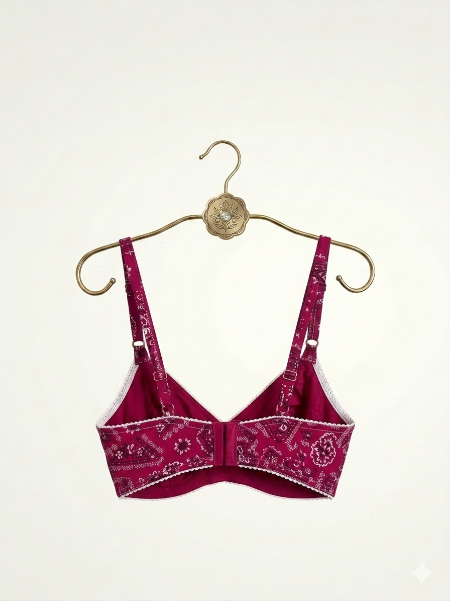 Vintage 1970s Red Bandana Print Bralette Bra