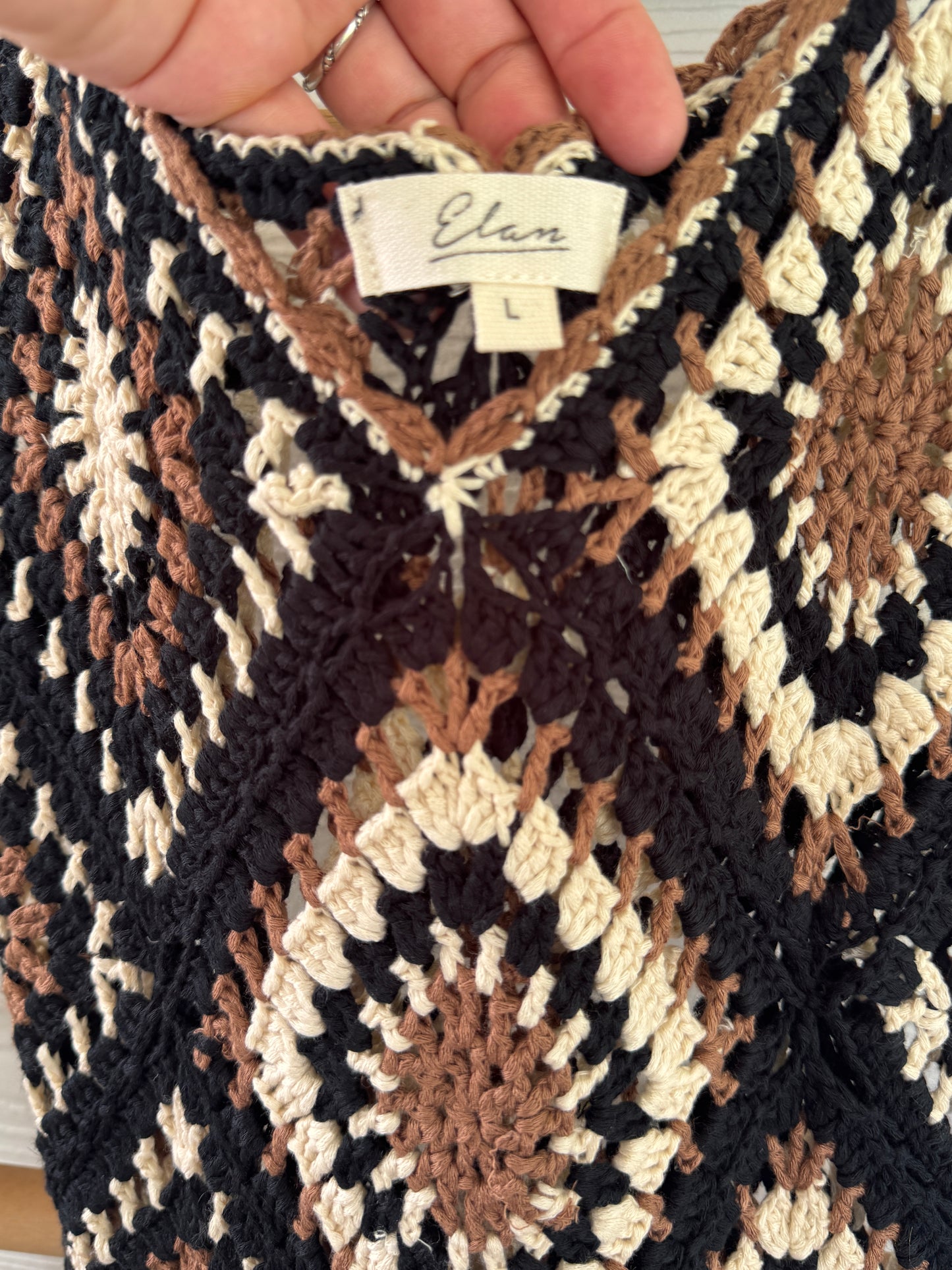 Elan Crochet Granny Square Maxi Dress | Boho Festival Knit Dress