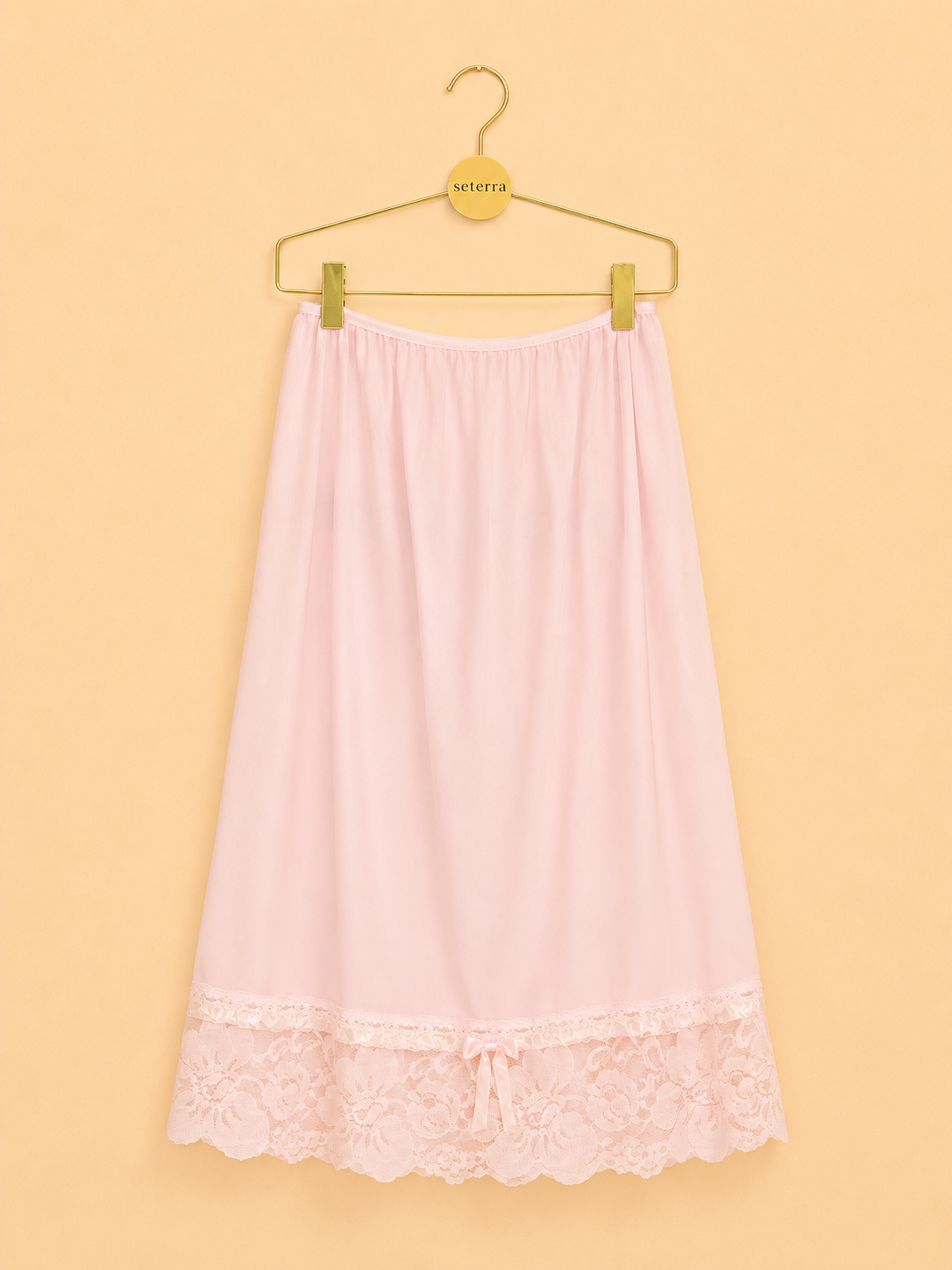 Vintage Deadstock Tip Top Pink Nylon Tricot Half Slip Skirt with Lace Hem & Satin Bow - Made in USA