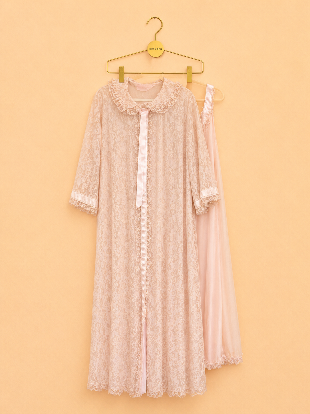 Vintage Odette Barsa Pink Lace Peignoir Set | 1960s 70s Deadstock Lingerie |