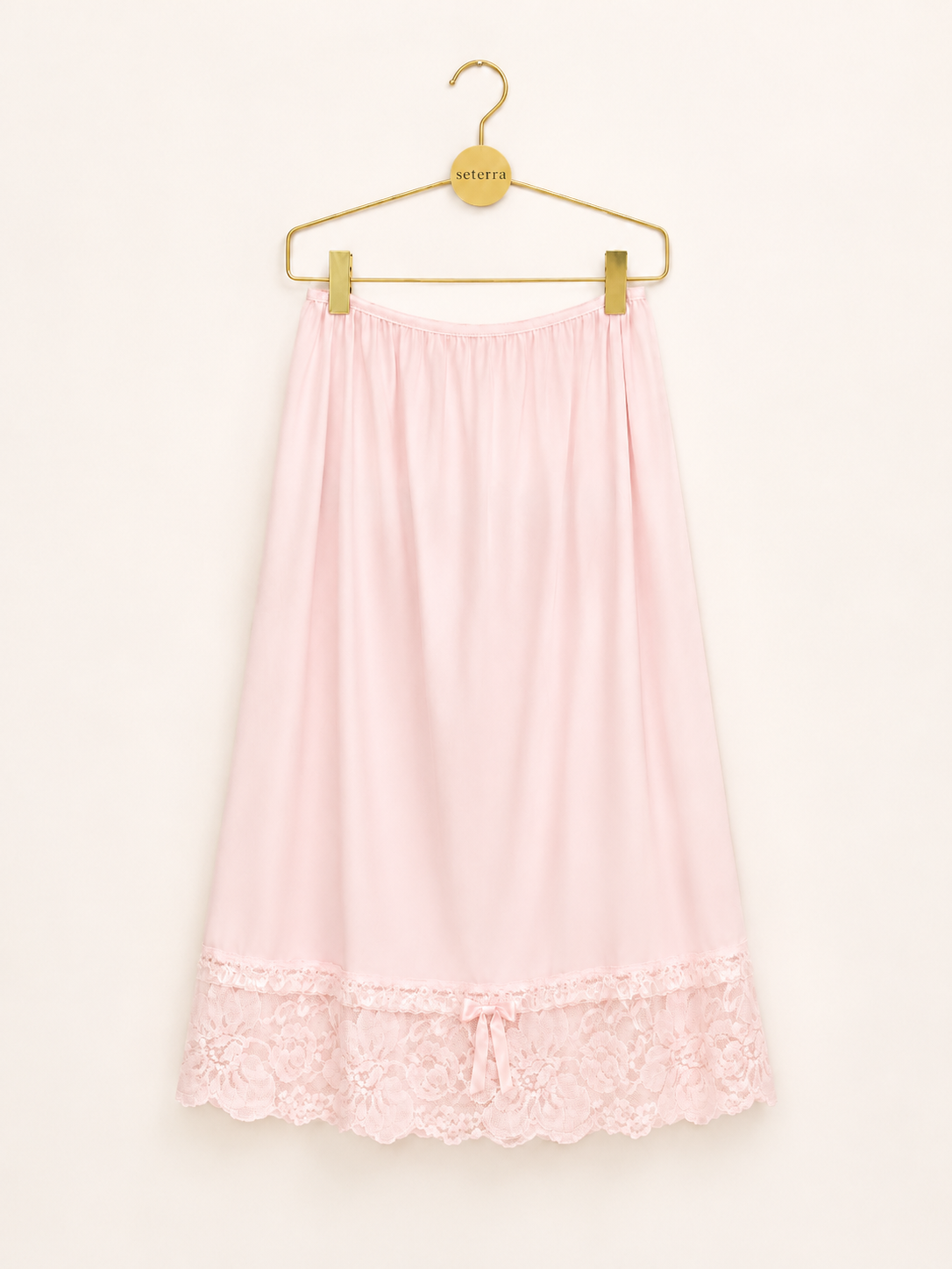 Vintage Deadstock Tip Top Pink Nylon Tricot Half Slip Skirt with Lace Hem & Satin Bow - Made in USA