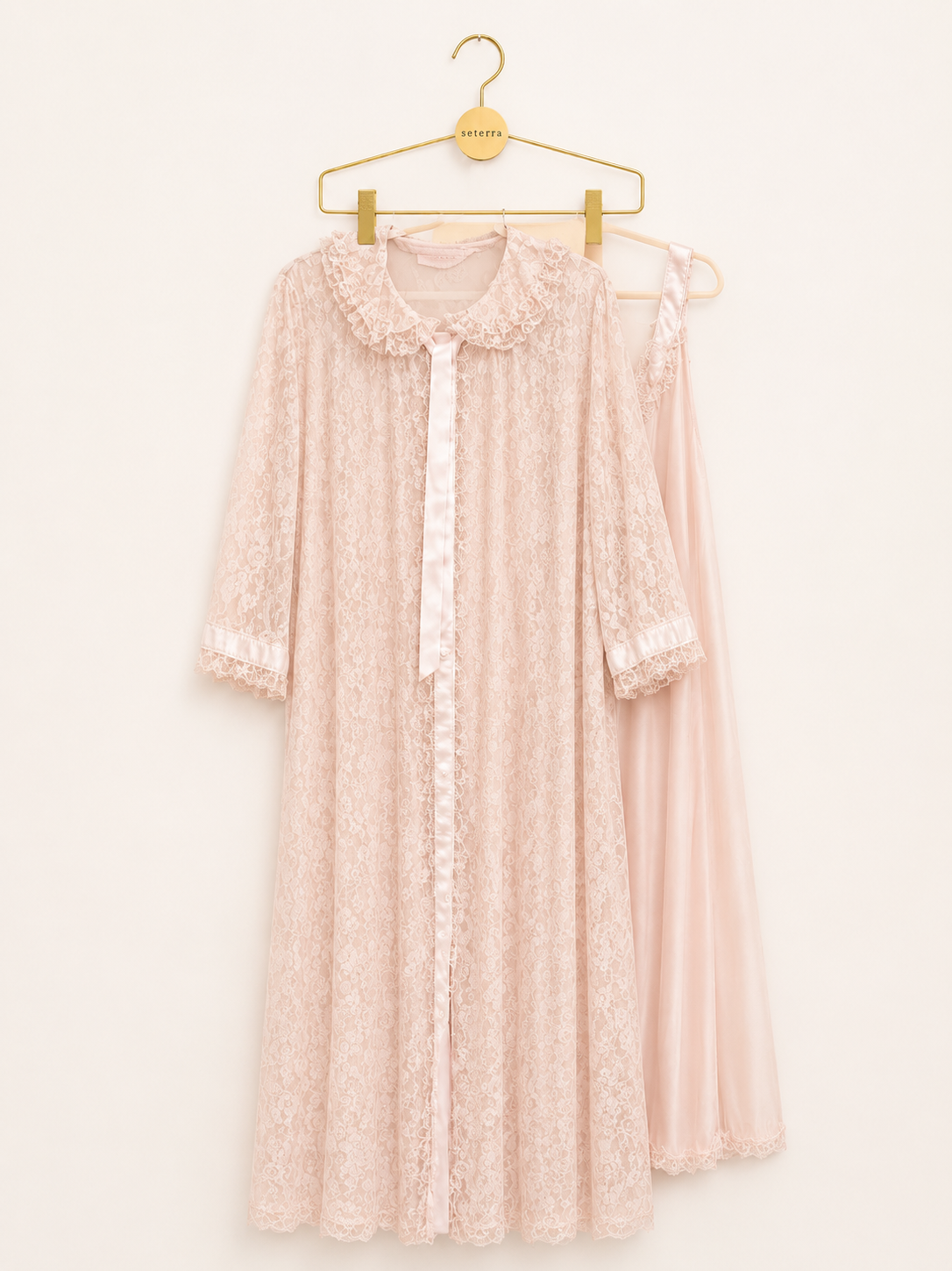 Vintage Odette Barsa Pink Lace Peignoir Set | 1960s 70s Deadstock Lingerie |