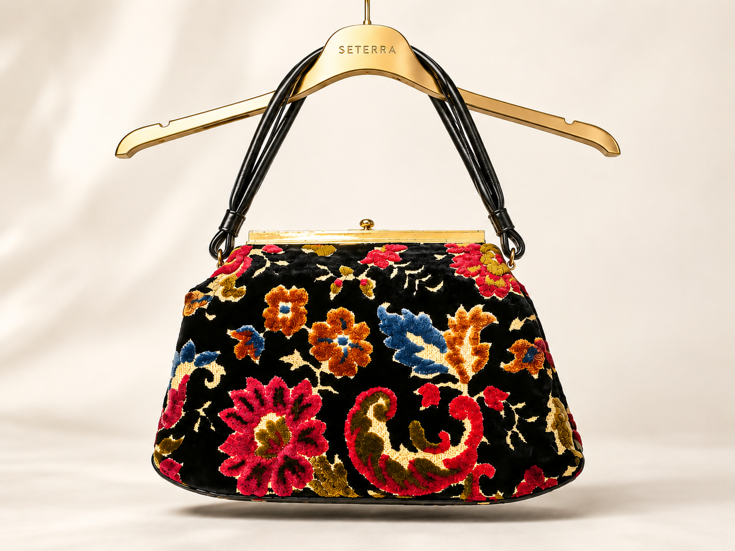 Vintage Floral Velvet Top Handle Bag