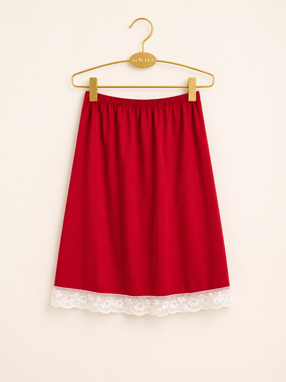 Vintage Opera Cherry Red Half Slip with White Lace Hem - Made in USA
