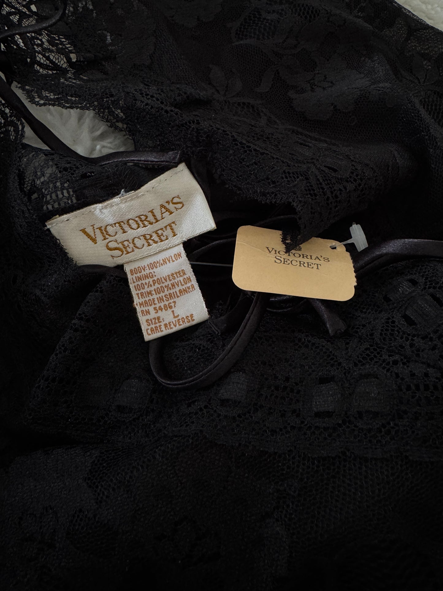 Vintage Victoria’s Secret Black Lace Satin Teddy Bodysuit - Deadstock NWT; Size Large