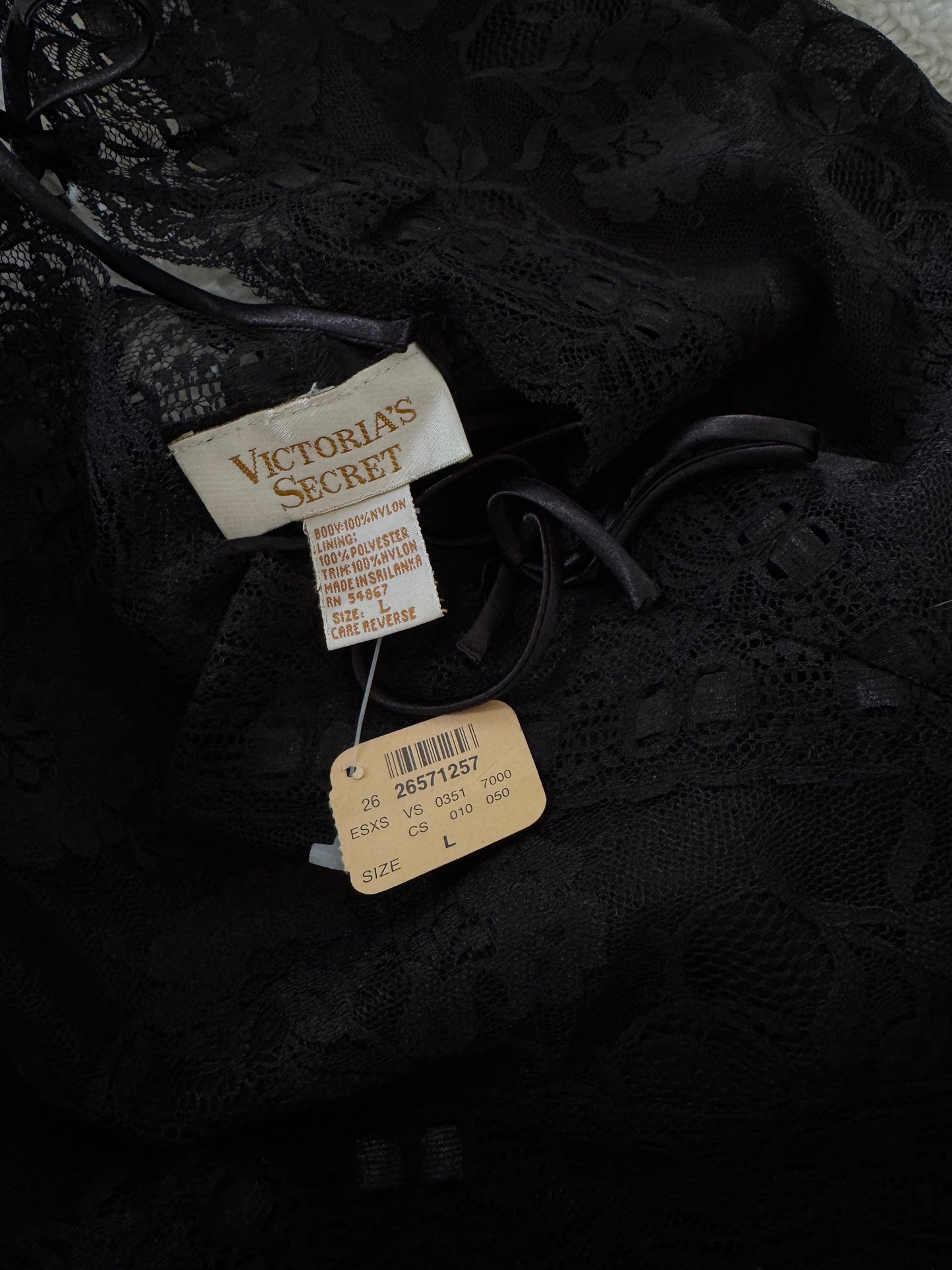 Vintage Victoria’s Secret Black Lace Satin Teddy Bodysuit - Deadstock NWT; Size Large