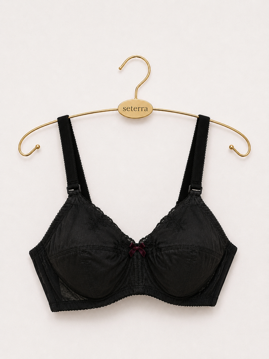 Vintage Black Embroidered Underwire Bra | Romantic Noir Lingerie