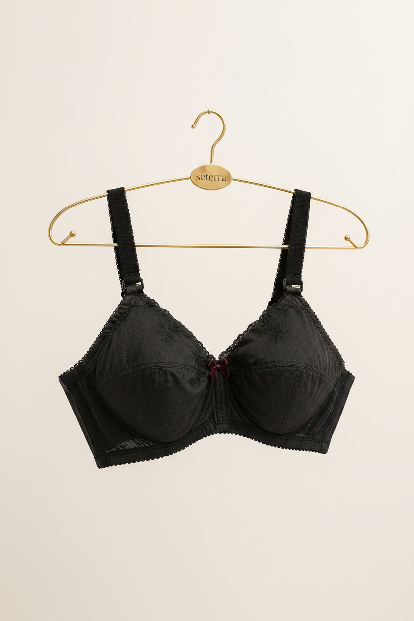 Vintage Black Embroidered Underwire Bra | Romantic Noir Lingerie