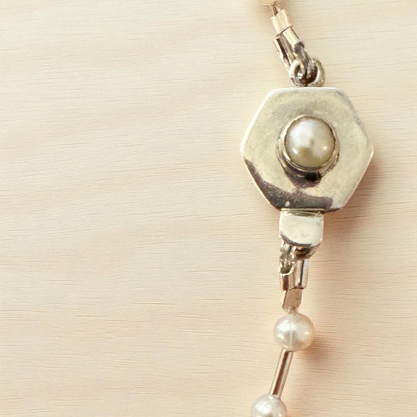 cross, pearls, vermeil, and 14k gold-filled with extender