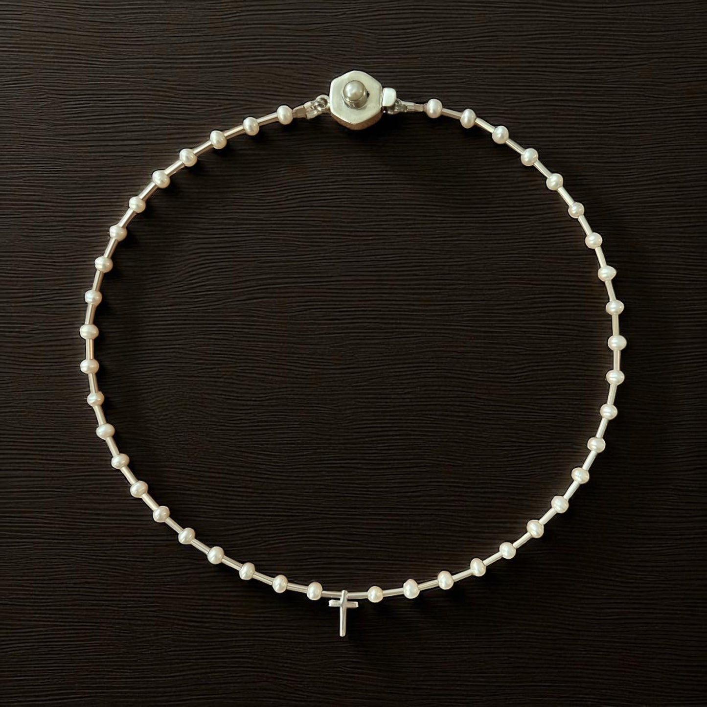 cross, pearls, vermeil, and 14k gold-filled with extender