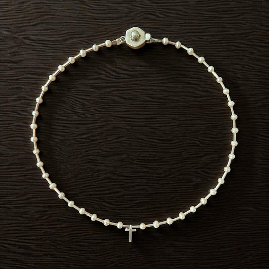 cross, pearls, vermeil, and 14k gold-filled with extender