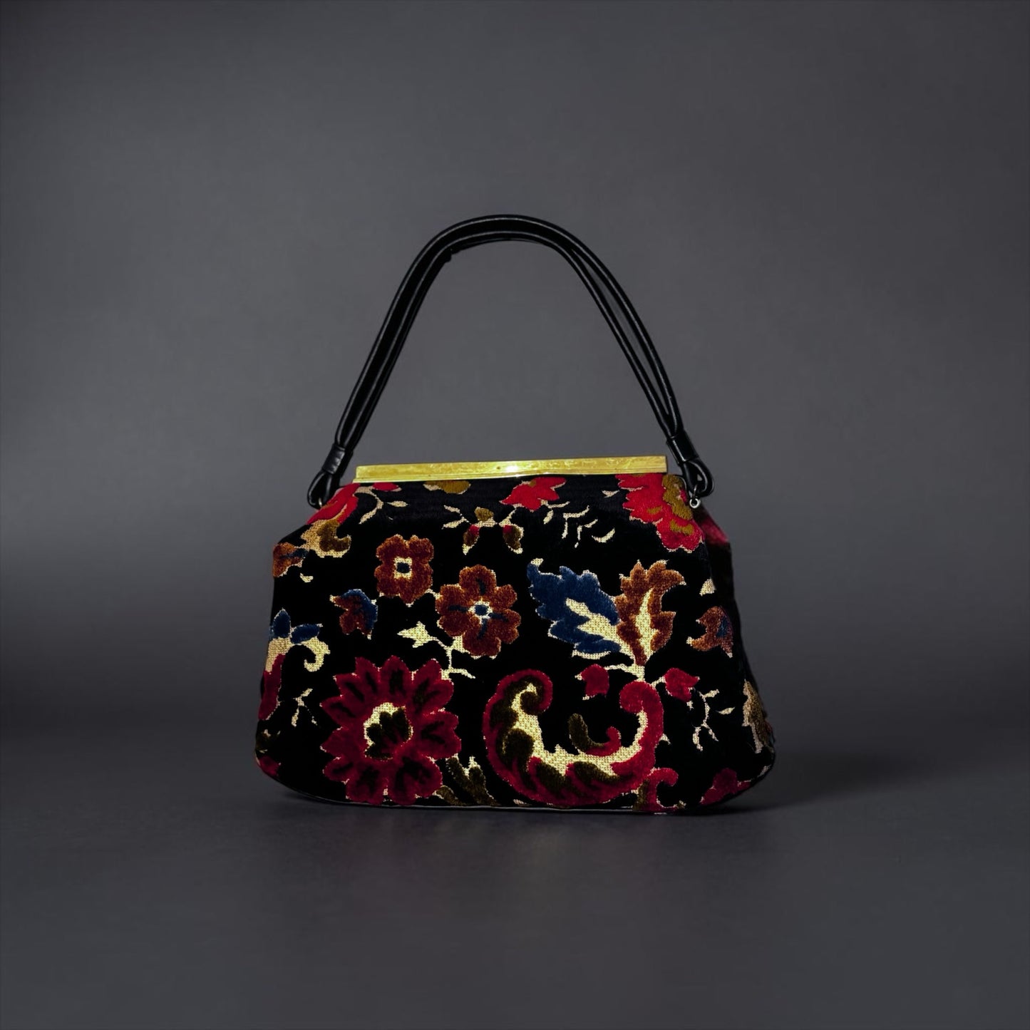 Vintage Floral Velvet Top Handle Bag