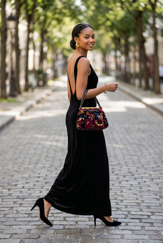 Vintage Floral Velvet Top Handle Bag