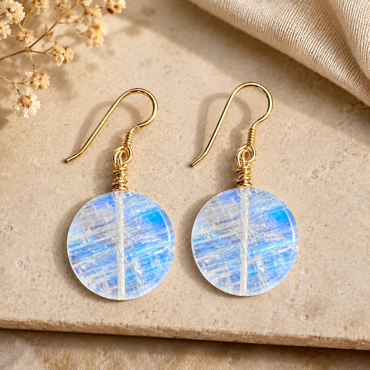 14k Gold-Filled Moonstone Disc Earrings